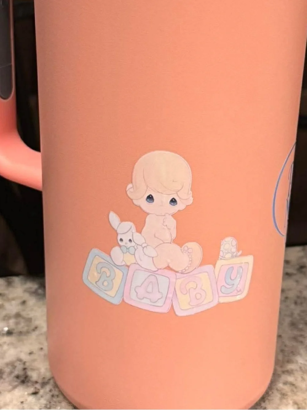 Precious moments Coral Travel Mug with Handle NEW WITH STRAW 10”tall